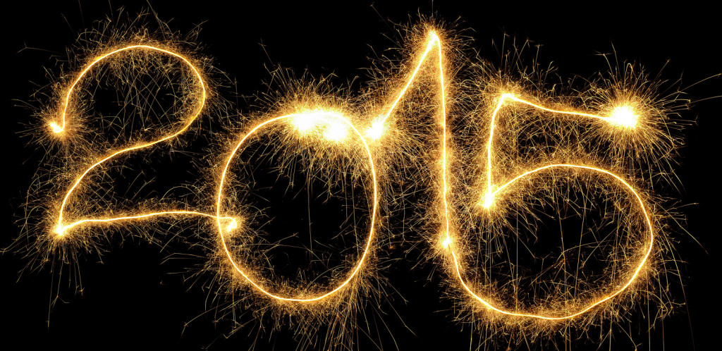 New Year 2015 formed from sparking digits over black background